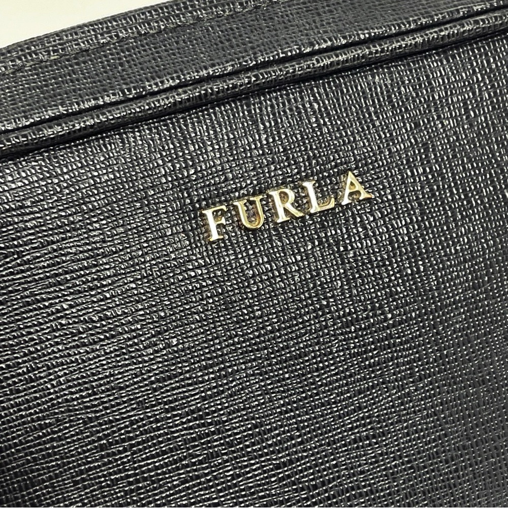Furla Black Saffiano Leather Camera Crossbody Bag Chain Zipper Top 7x5.5 in - Picture 8 of 15